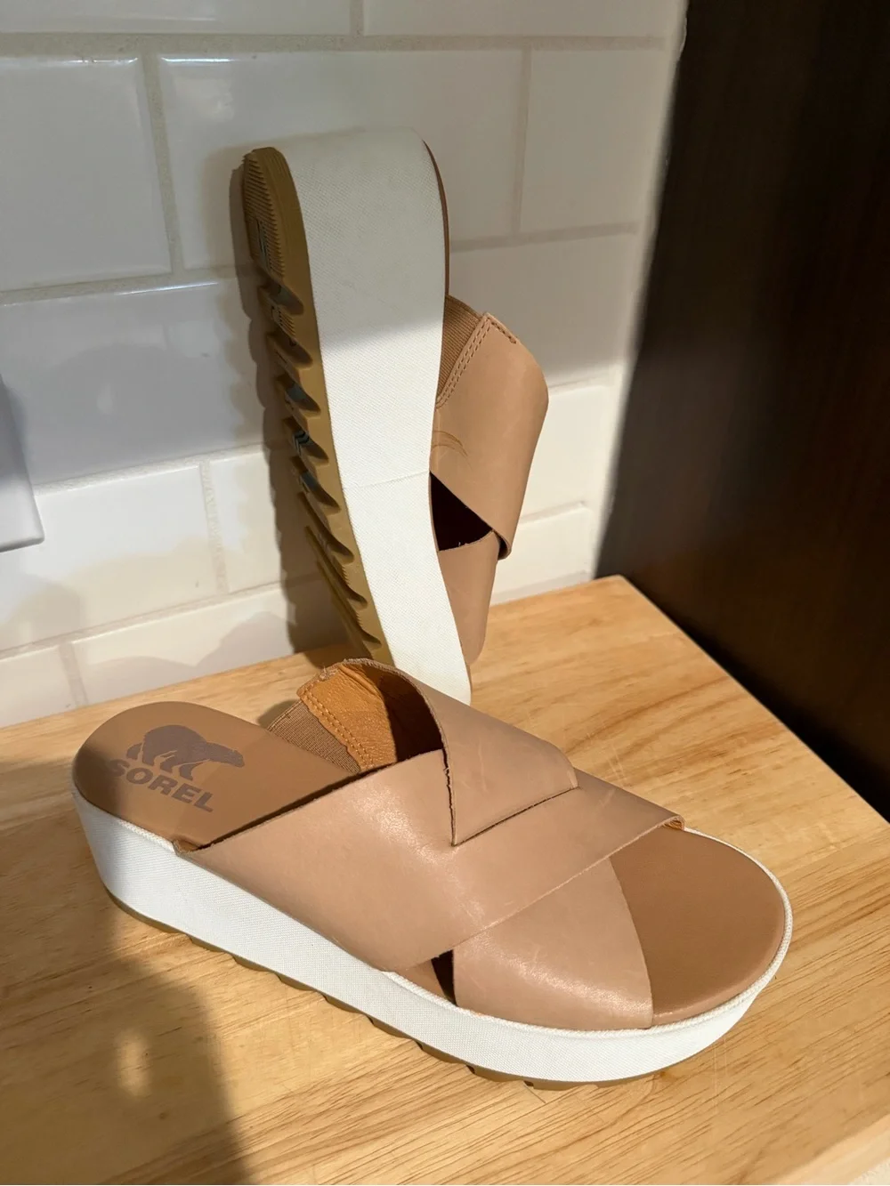 Sorel Cameron Flatform Mule Sandal Leather Size 7.5